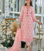Women Floral Embroidered Regular Thread Work Pure Cotton Kurta with Trousers & With Dupatta
