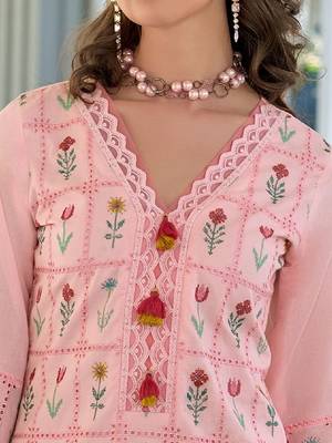 Women Floral Embroidered Regular Thread Work Pure Cotton Kurta with Trousers & With Dupatta 2
