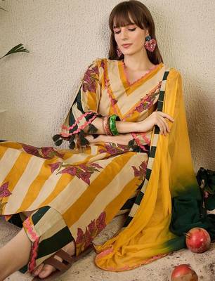women floral printed regular  cotton kurta with trousers & with dupatta 4