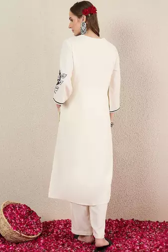 Women Floral Embroidered Regular Thread Work Kurta with Trousers