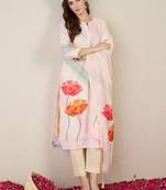 Women Floral Printed Regular Linen Kurta with Trousers & With Dupatta