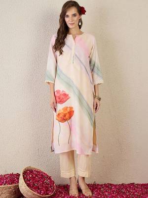 Women Floral Printed Regular Linen Kurta with Trousers & With Dupatta 7
