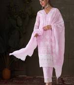 Women Ethnic Motifs Embroidered Regular Chikankari Pure Cotton Kurta with Trousers & With Dupatta