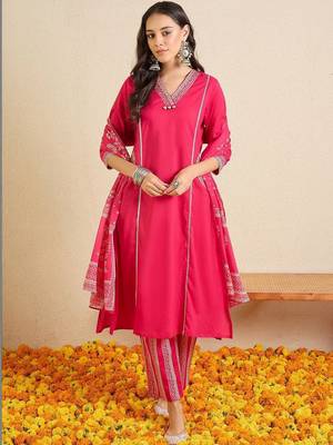 Women Ethnic Motifs Regular Thread Work Pure Cotton Kurta with Trousers & With Dupatta 1