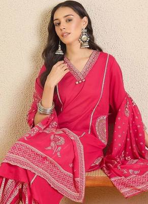 Women Ethnic Motifs Regular Thread Work Pure Cotton Kurta with Trousers & With Dupatta 2