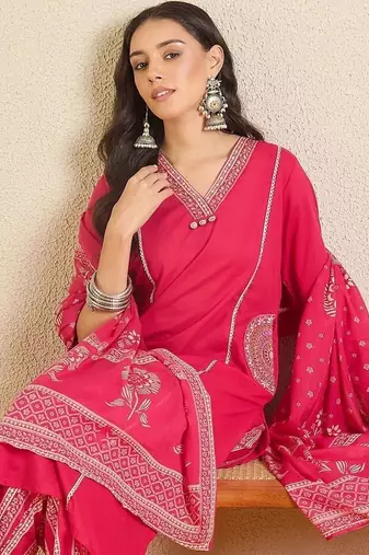 Women Ethnic Motifs Regular Thread Work Pure Cotton Kurta with Trousers & With Dupatta