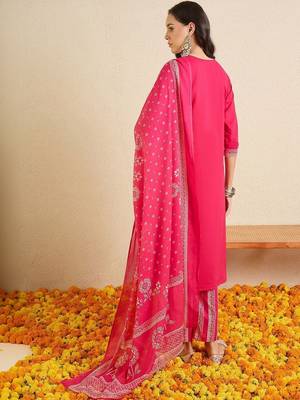 Women Ethnic Motifs Regular Thread Work Pure Cotton Kurta with Trousers & With Dupatta 3