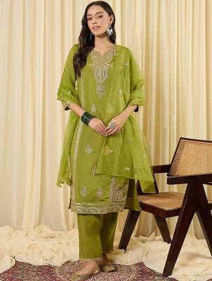 Women Ethnic Motifs Embroidered Regular Sequinned Kurta with Trousers & With Dupatta 1