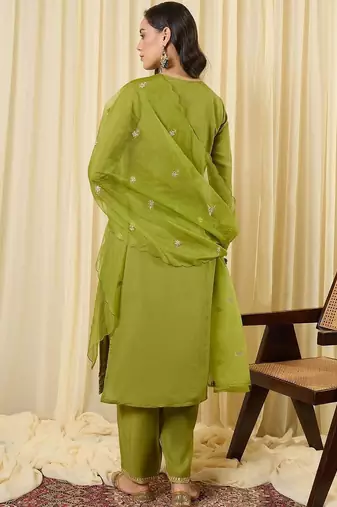 Women Ethnic Motifs Embroidered Regular Sequinned Kurta with Trousers & With Dupatta