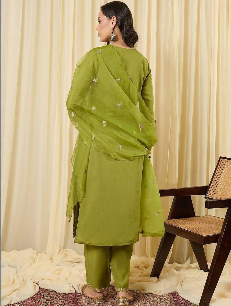 Women Ethnic Motifs Embroidered Regular Sequinned Kurta with Trousers & With Dupatta