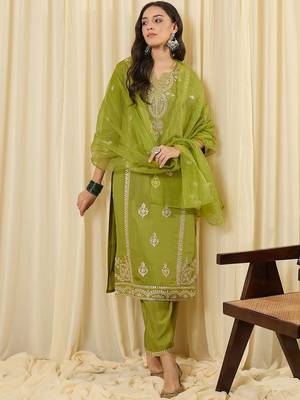 Women Ethnic Motifs Embroidered Regular Sequinned Kurta with Trousers & With Dupatta 4