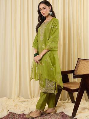 Women Ethnic Motifs Embroidered Regular Sequinned Kurta with Trousers & With Dupatta 5