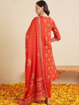 Women Ethnic Motifs Printed Regular Thread Work Pure Cotton Kurta with Trousers & With Dupatta 4