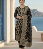 Ethnic Motifs Woven Design Zari Straight Kurta With Trousers & Dupatta