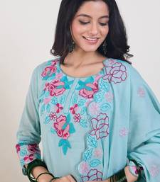 floral embroidered thread work  cotton kurta with trousers & dupatta