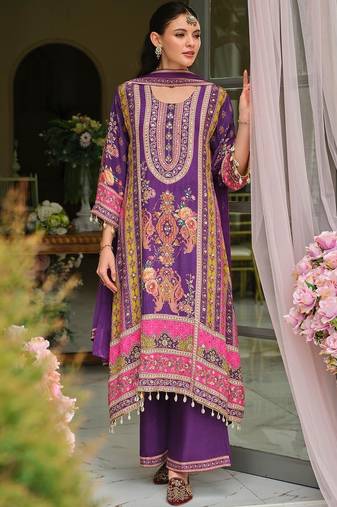 Ethnic Motifs Printed Regular Mirror Work A-Line Kurta With Palazzos & Dupatta