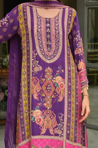 Ethnic Motifs Printed Regular Mirror Work A-Line Kurta With Palazzos & Dupatta