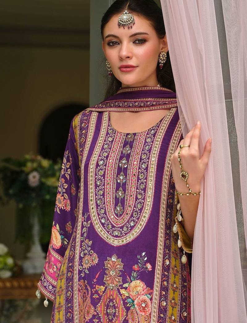 Ethnic Motifs Printed Regular Mirror Work A-Line Kurta With Palazzos & Dupatta