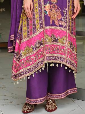 Ethnic Motifs Printed Regular Mirror Work A-Line Kurta With Palazzos & Dupatta 5