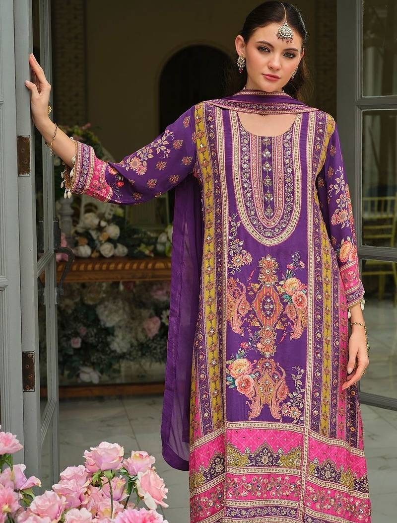 Ethnic Motifs Printed Regular Mirror Work A-Line Kurta With Palazzos & Dupatta