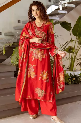 Women Floral Printed Kurta with Palazzos & Dupatta