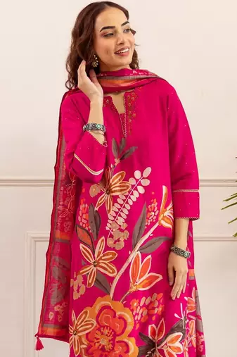 Women Floral Printed Kurta with Palazzos & Dupatta
