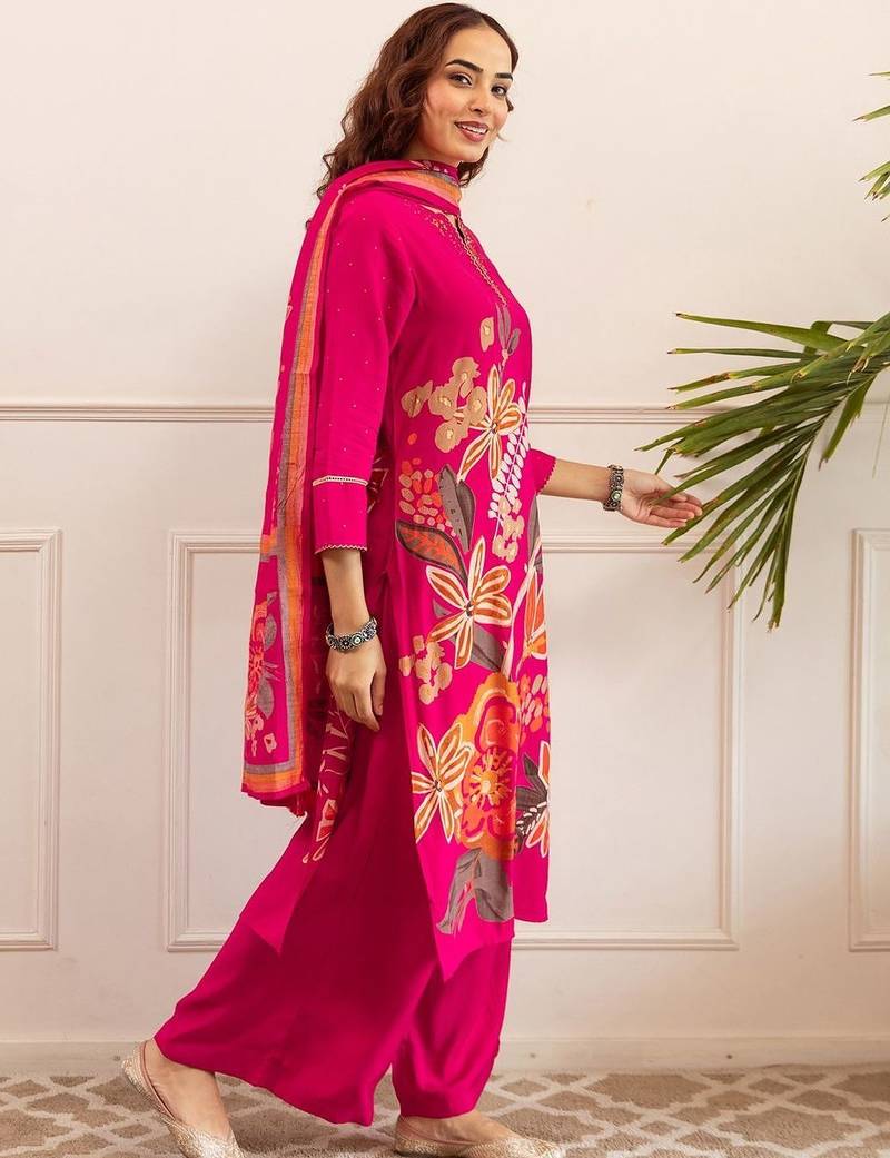 Women Floral Printed Kurta with Palazzos & Dupatta