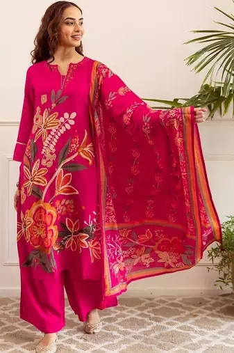 Women Floral Printed Kurta with Palazzos & Dupatta