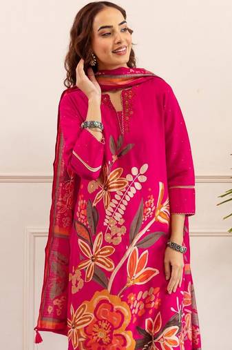 Women Floral Printed Kurta with Palazzos & Dupatta