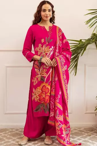 Women Floral Printed Kurta with Palazzos & Dupatta