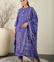 Women Floral Embroidered Cotton A-Line Kurta with Trousers & Dupatta