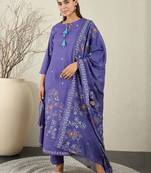 Women Floral Embroidered Cotton A-Line Kurta with Trousers & Dupatta