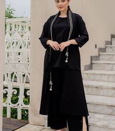 Women Round Neck Pure Cotton Straight Kurta with Palazzos With Jacket