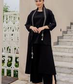 Women Round Neck Pure Cotton Straight Kurta with Palazzos With Jacket