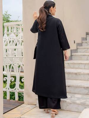 Women Round Neck Pure Cotton Straight Kurta with Palazzos With Jacket 5