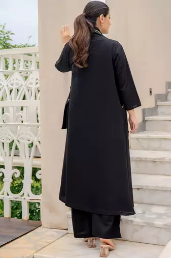 Women Round Neck Pure Cotton Straight Kurta with Palazzos With Jacket