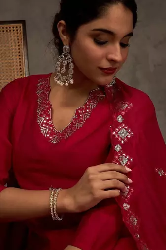 Women Ethnic Motifs Embroidered Mirror Work Kurta with Trousers & Dupatta