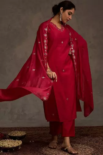 Women Ethnic Motifs Embroidered Mirror Work Kurta with Trousers & Dupatta