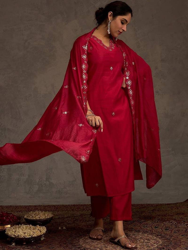 Women Ethnic Motifs Embroidered Mirror Work Kurta with Trousers & Dupatta