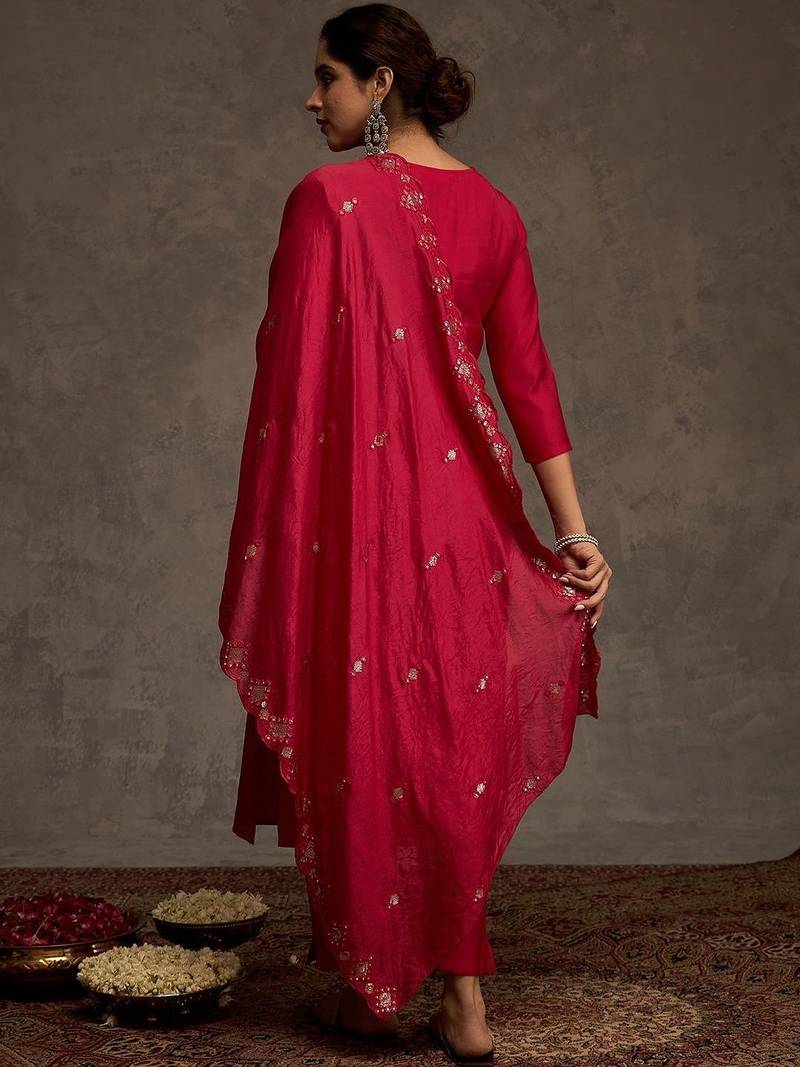 Women Ethnic Motifs Embroidered Mirror Work Kurta with Trousers & Dupatta