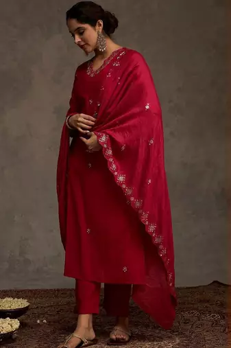 Women Ethnic Motifs Embroidered Mirror Work Kurta with Trousers & Dupatta