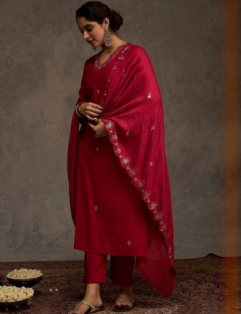 Women Ethnic Motifs Embroidered Mirror Work Kurta with Trousers & Dupatta