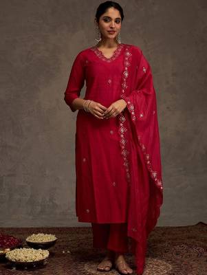 Women Ethnic Motifs Embroidered Mirror Work Kurta with Trousers & Dupatta 1