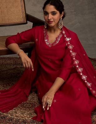 Women Ethnic Motifs Embroidered Mirror Work Kurta with Trousers & Dupatta 7