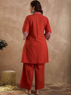 Geometric Embroidered A-Line Thread Work Pure Cotton Kurta With Palazzos 3