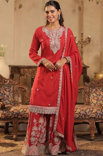 Women Floral Printed Kurta with Palazzo & Dupatta