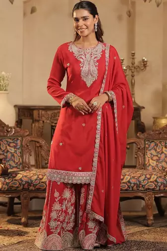 Women Floral Printed Kurta with Palazzo & Dupatta