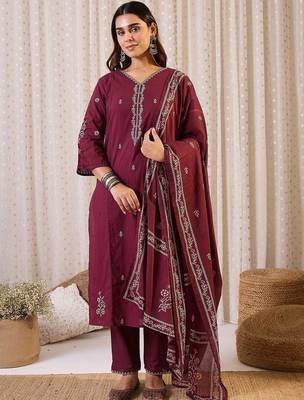 Women Ethnic Motifs Printed Pure Cotton Kurta with Trouser & Dupatta 1