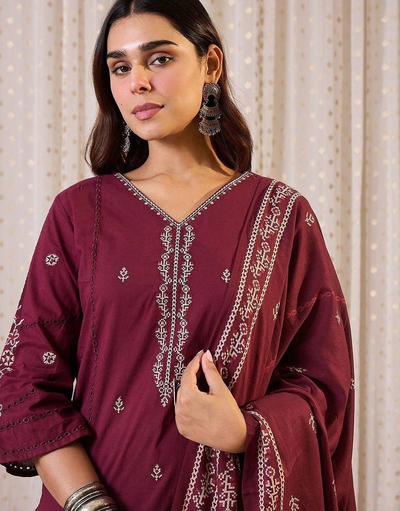 Women Ethnic Motifs Printed Pure Cotton Kurta with Trouser & Dupatta
