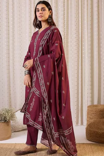 Women Ethnic Motifs Printed Pure Cotton Kurta with Trouser & Dupatta